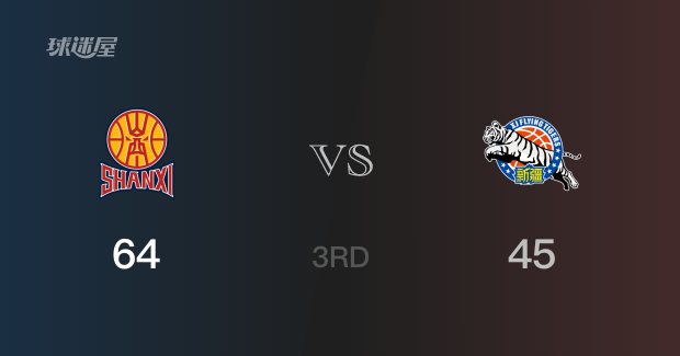 三节结束，山西以64-45领先新疆，贾明儒17分2篮板2助攻